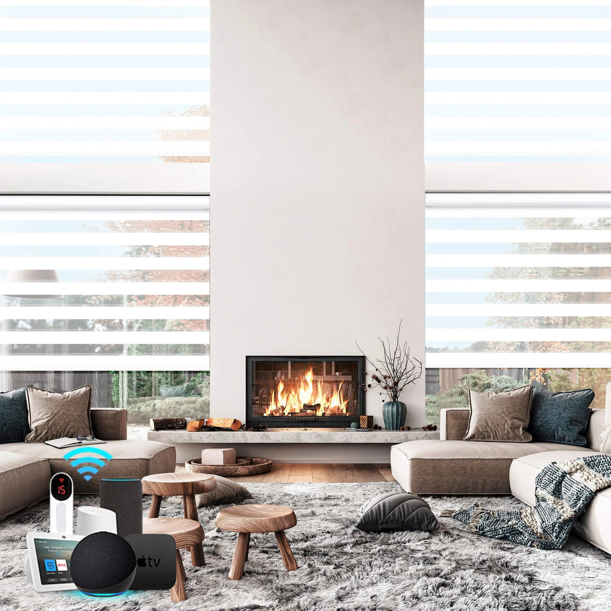 Motorized Zebra Roller Blinds 100% Blackout