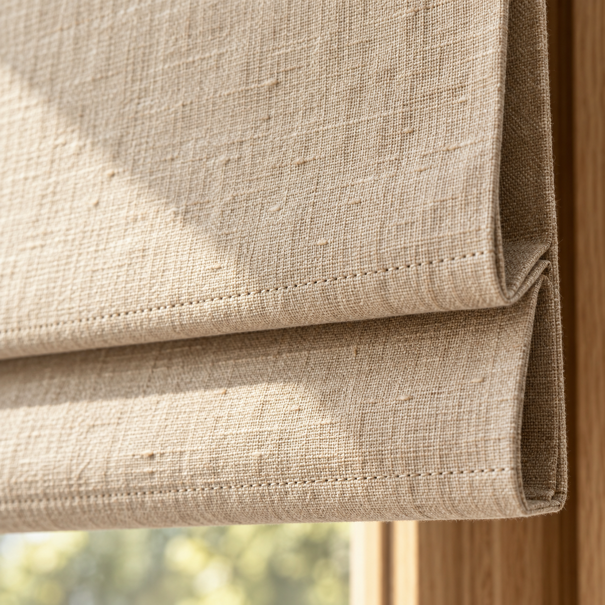 Close-up inspiration showing woven fabric, folds and stitched hems